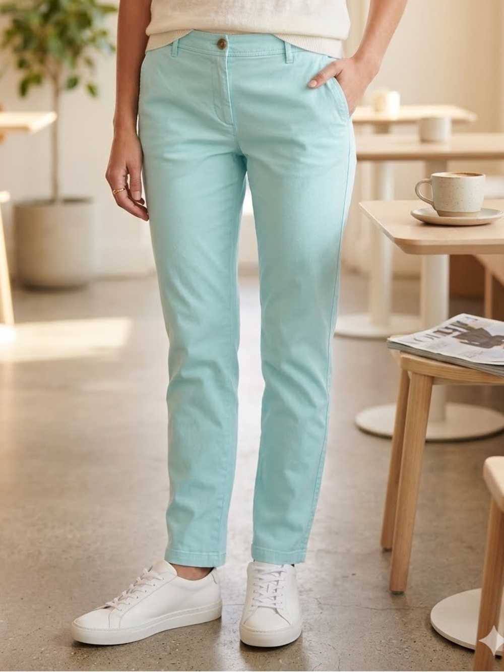 Talbots Girlfriend Chino Pants Straight Leg Light Aqua Blue pockets mid-rise 12